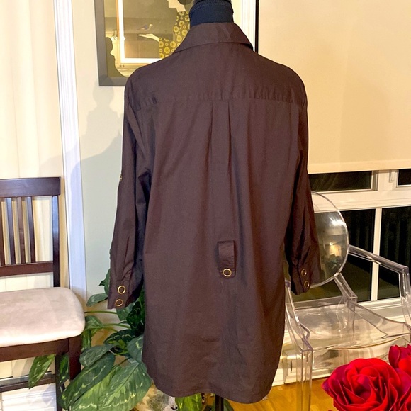 Y2K Bandolino stretch  brown jacket w/ antique brass snaps, belt loops (no belt) - Picture 9 of 12